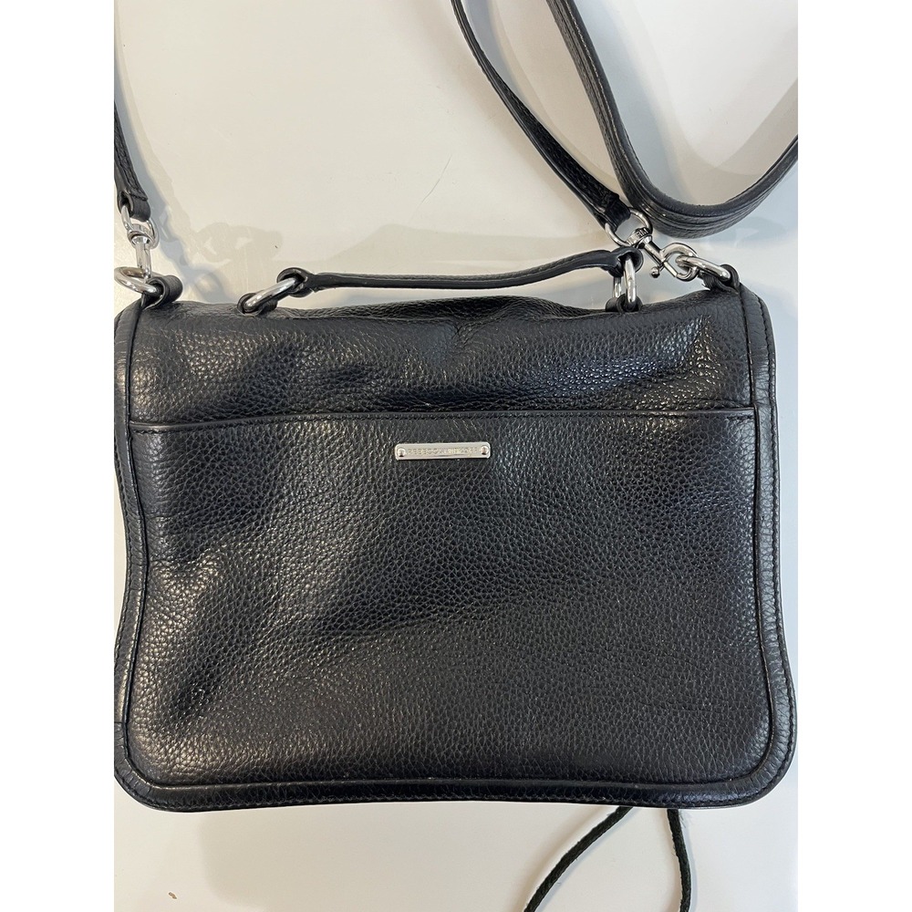 REBECCA MINKOFF Black Pebbled Leather Top Handle‎ Crossbody Bag Minimalist - Picture 2 of 11